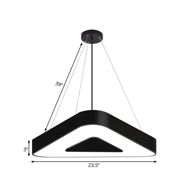 Modern Triangle Pendant Lamp - Metal Led Hanging Light For Office With White/Black Finish And Wide