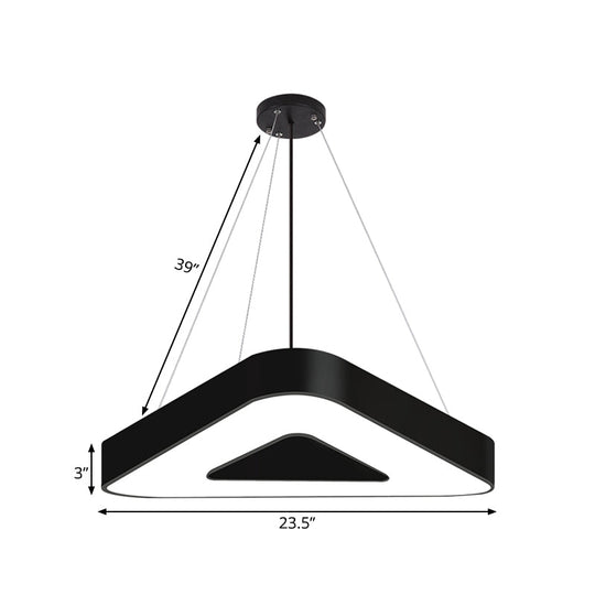 Modern Triangle Pendant Lamp - Metal Led Hanging Light For Office With White/Black Finish And Wide