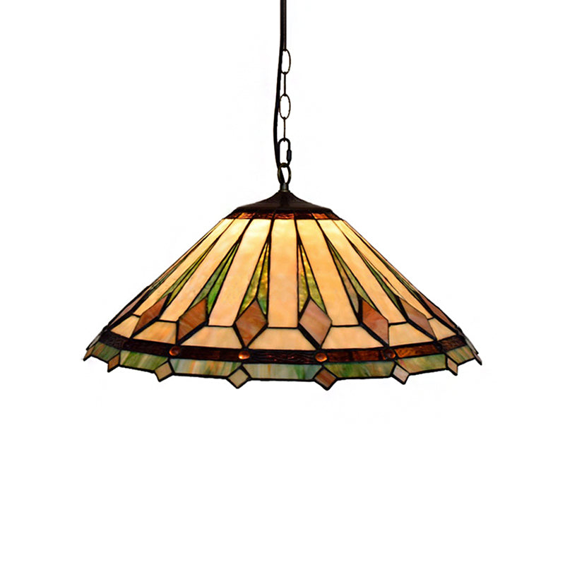 Tiffany Stained Glass Pendant Ceiling Light - Brown Tapered Design 2 Heads Multicolored Ideal For
