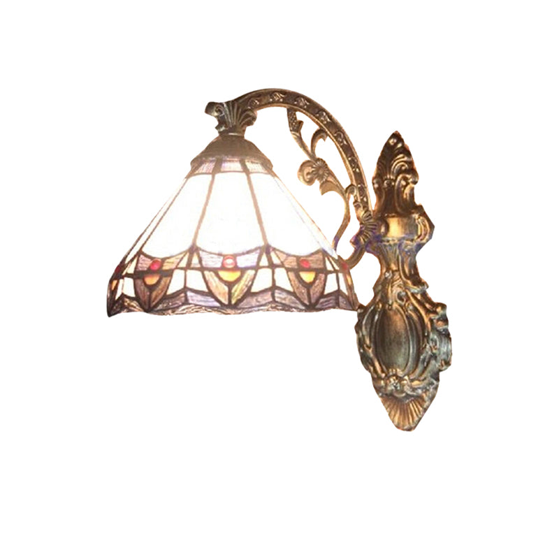 Stained Glass Cone Wall Mount Sconce Light - Tiffany Inspired Design For Bedroom
