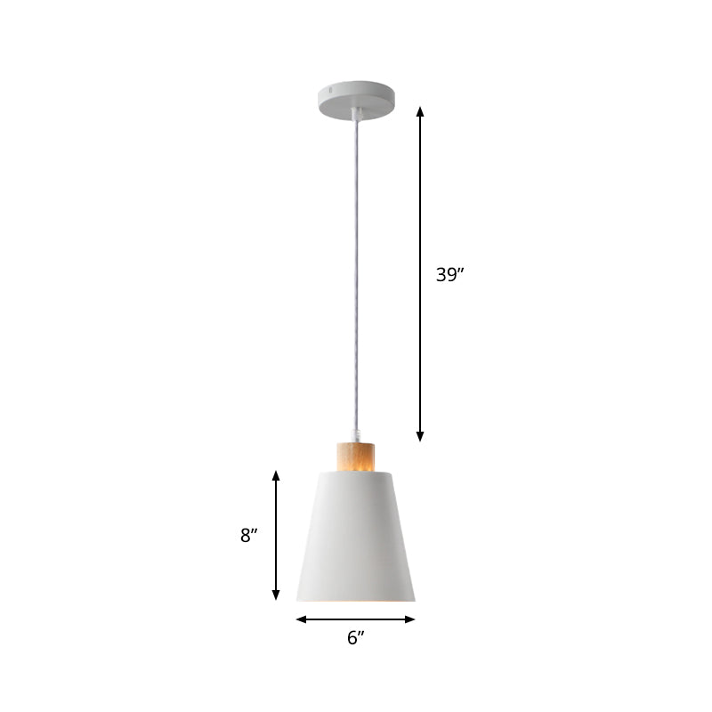 Modern Bucket Shade Pendant Lamp - Metallic White Finish Hanging Light For Hallway With Canopy