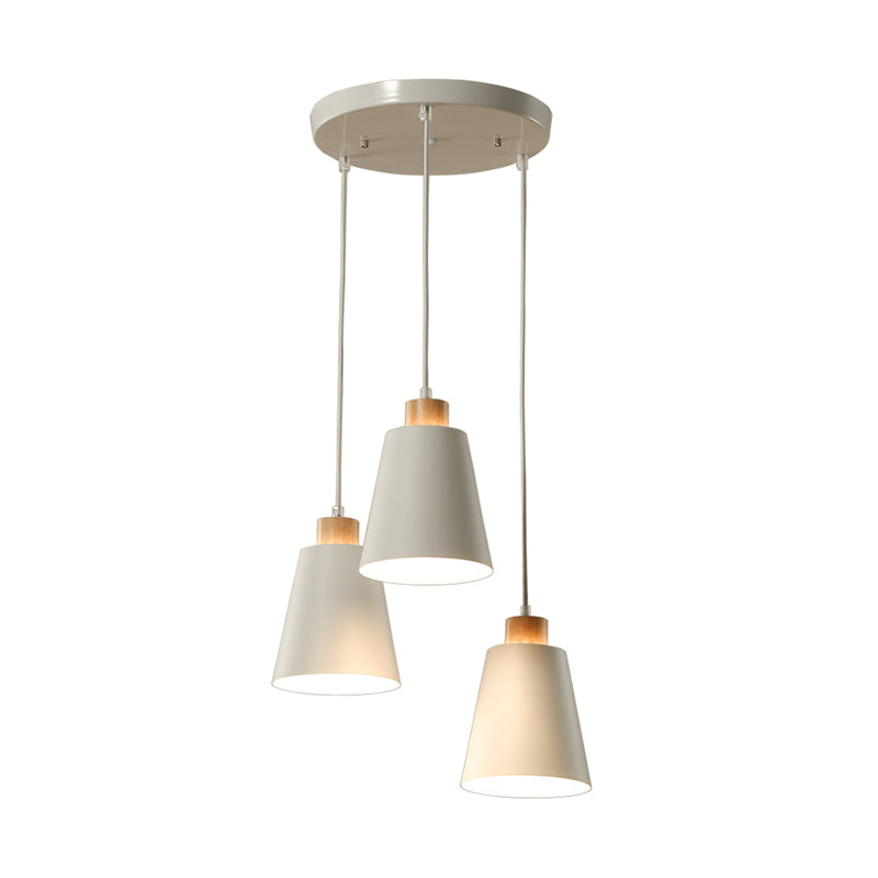 Modern Bucket Shade Pendant Lamp - Metallic White Finish Hanging Light For Hallway With Canopy