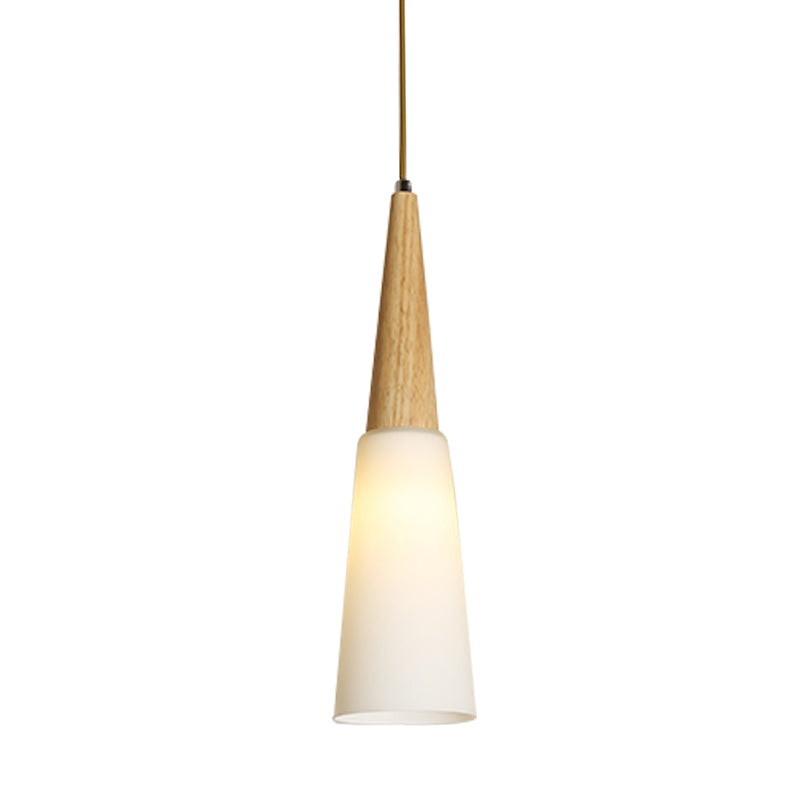 Opal Glass Slim Cone Pendant Light In White - Simple Style For Corridors