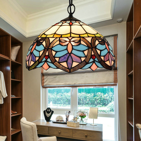 Tiffany Style Stained Glass Hanging Lamp: Colorful Pendant For Dining Room