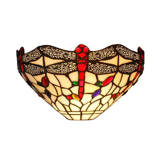Dragonfly Wall Sconce: Art Deco Rustic Stained Glass Light In White