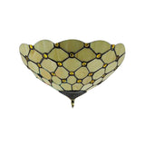 Tiffany Stained Glass Bowl-Shaped Flushmount Ceiling Light - Beige/Black 1/2 Lights