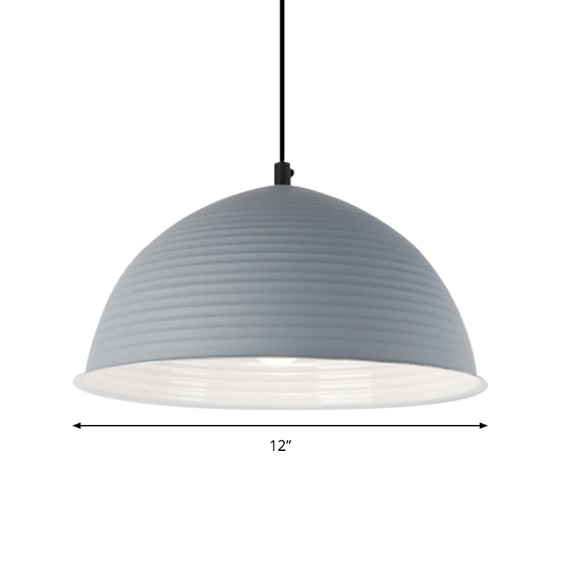 Nordic Style Suspension Lamp- Ridged Domed Pendant Light In Aluminum- 12’/16’ W- 1 Light-