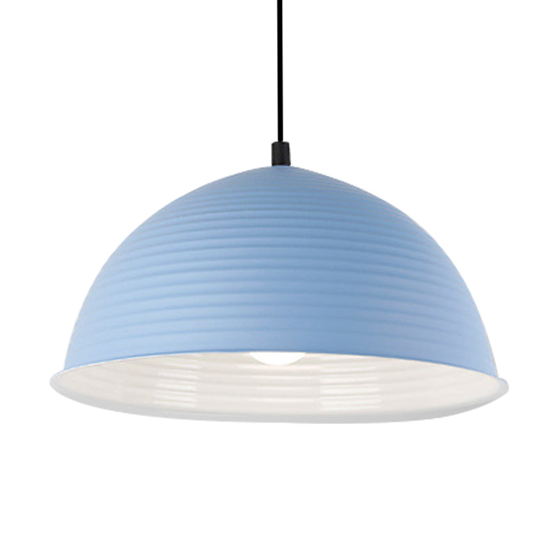 Nordic Style Suspension Lamp- Ridged Domed Pendant Light In Aluminum- 12’/16’ W- 1 Light-