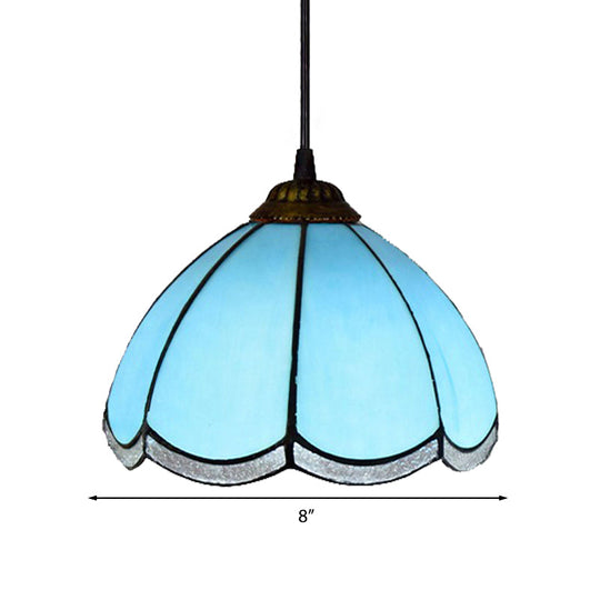 Tiffany Scalloped Down Mini Pendant Ceiling Lamp - Light Blue Glass Suspension For Living Room