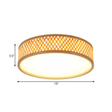 Stylish Asian Flushmount Light With Bamboo Drum Shade: Led Indoor Ceiling Lamp In Beige Warm/White