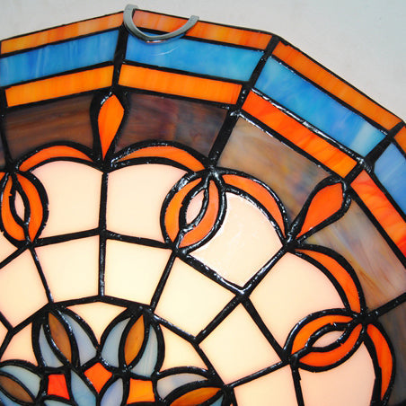 Baroque Stained Glass Flushmount Light: Blue/Yellow Bowl Ceiling Light For Living Room
