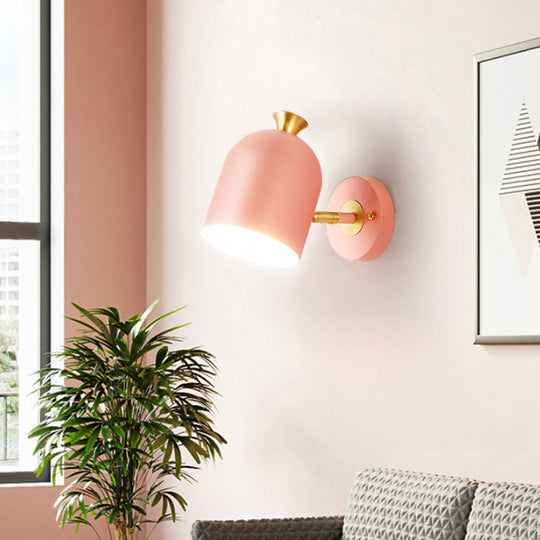 Nordic Stylish Sconce Light: Cup Shade Dining Room Wall Lamp With Macaron Color - Metal 1 Bulb