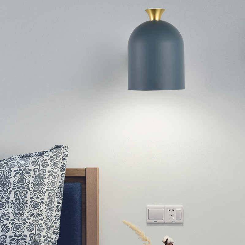 Nordic Stylish Sconce Light: Cup Shade Dining Room Wall Lamp With Macaron Color - Metal 1 Bulb Blue