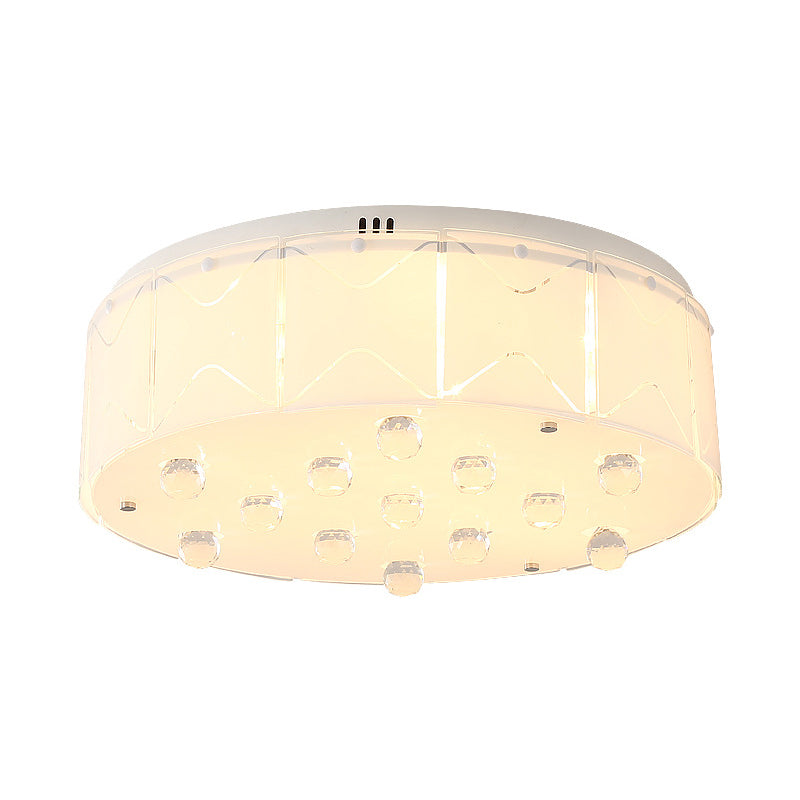 Contemporary Crystal Drum Flush Mount Light With Led Multi - Lights - White Ceiling Lamp Fixture
