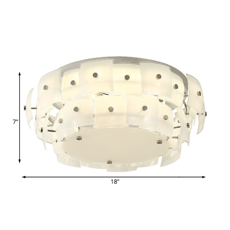 Modern 2 - Tier White Glass Drum Flush Mount Ceiling Light Fixture For Living Room