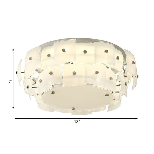 Modern 2-Tier White Glass Drum Flush Mount Ceiling Light Fixture For Living Room