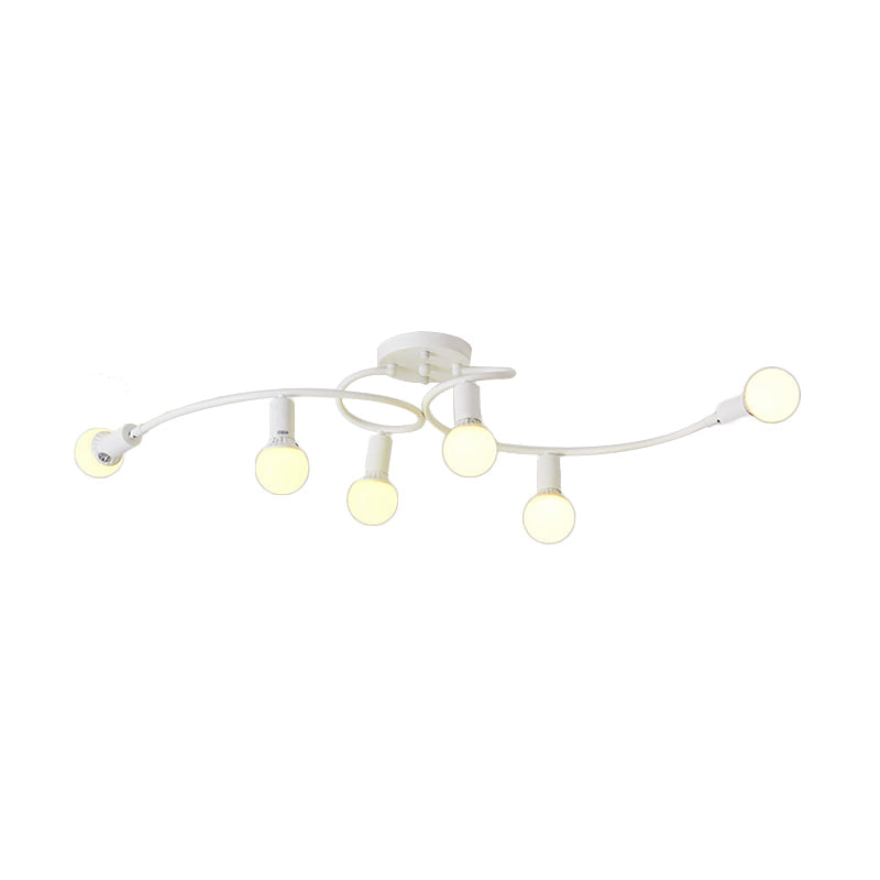 Contemporary 6 - Light Semi Flush Light Fixture With Curved Arm And Opal Glass Shade