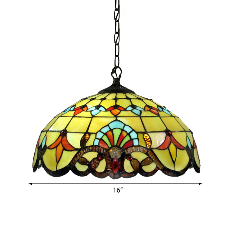 Yellow Stained Glass Pendant Lamp For Dining Room With 1 Light