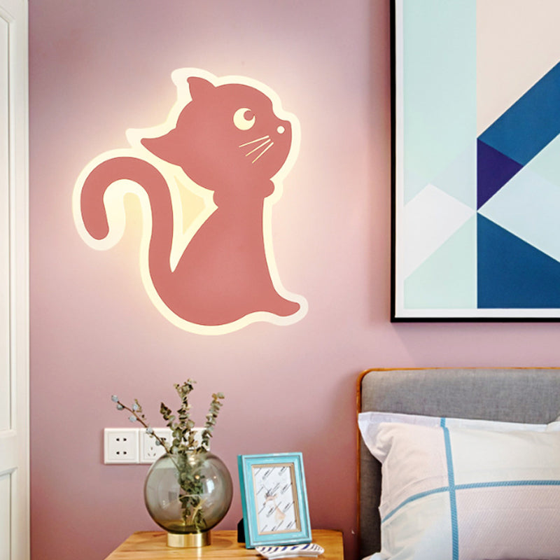 Sleek Metal Kitten Wall Light - Vibrant Macaron Colors For Bedroom Or Kindergarten Pink / Left