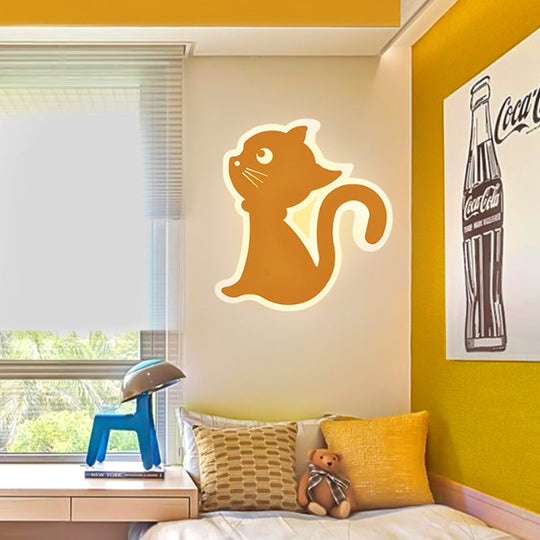 Sleek Metal Kitten Wall Light - Vibrant Macaron Colors For Bedroom Or Kindergarten Yellow / Right