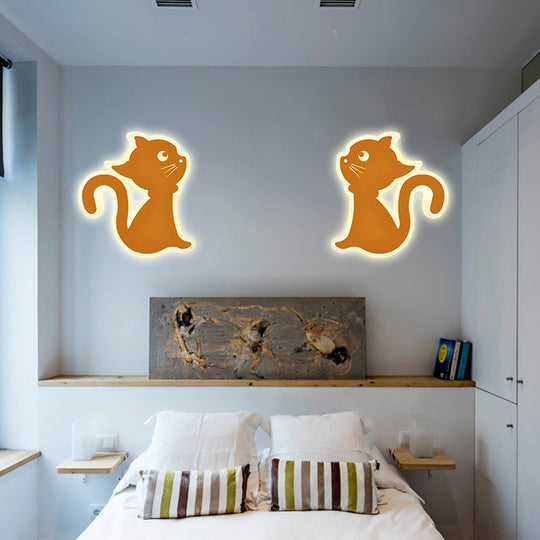 Sleek Metal Kitten Wall Light - Vibrant Macaron Colors For Bedroom Or Kindergarten Yellow / Double