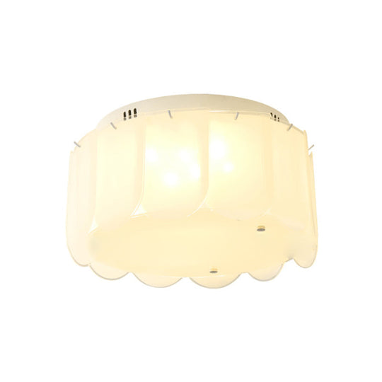 Modern Multi - Light Flush Mount: White Glass Drum Lighting Fixture 18’/19.5’ Wide