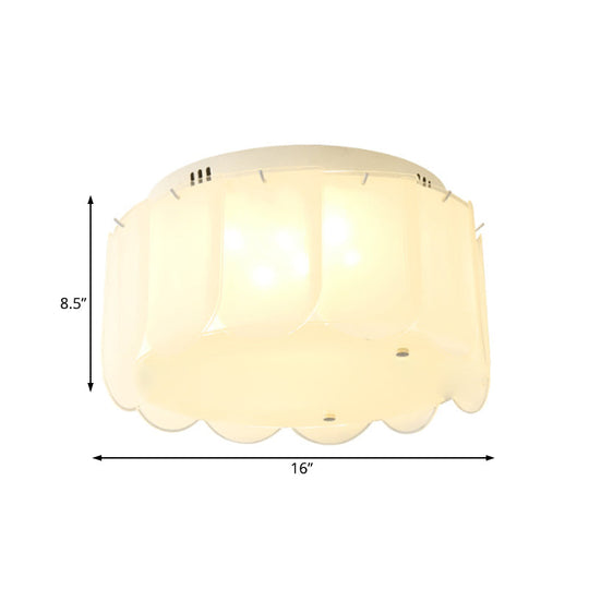 Modern Multi - Light Flush Mount: White Glass Drum Lighting Fixture 18’/19.5’ Wide