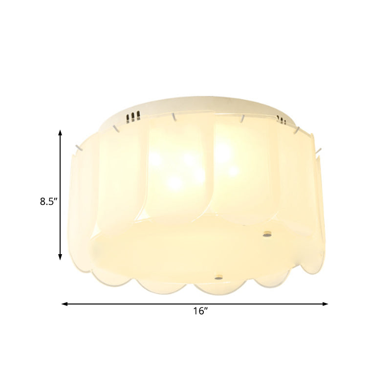 Modern Multi-Light Flush Mount: White Glass Drum Lighting Fixture 18/19.5 Wide