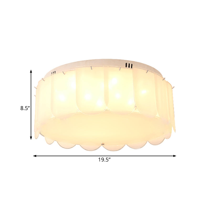 Modern Multi - Light Flush Mount: White Glass Drum Lighting Fixture 18’/19.5’ Wide