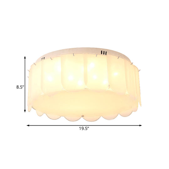 Modern Multi - Light Flush Mount: White Glass Drum Lighting Fixture 18’/19.5’ Wide