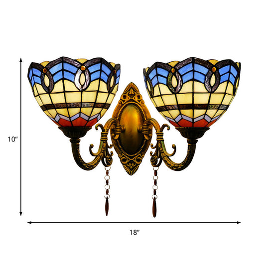 Baroque Bowl Wall Sconce Light Fixture: Stained Glass 2 Lights For Living Room