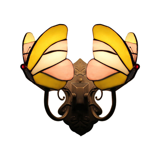 Stained Glass Butterfly Wall Sconce With Dual Lights For Living Room Décor