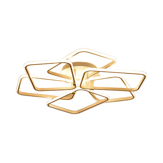 Modernist White Led Acrylic Semi Flush Lighting: 6 Rectangular Rings 31.5’/39’ Wide