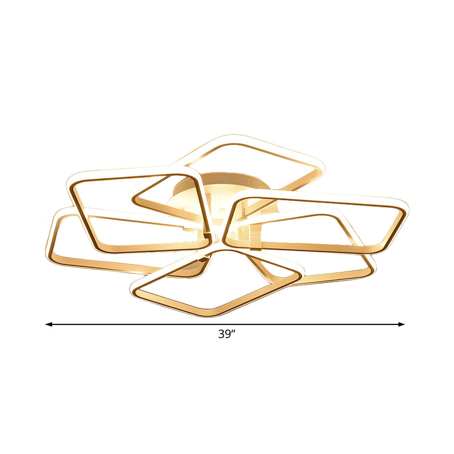 Modernist White Led Acrylic Semi Flush Lighting: 6 Rectangular Rings 31.5’/39’ Wide