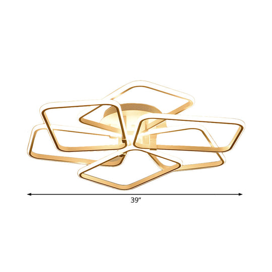 Modernist White Led Acrylic Semi Flush Lighting: 6 Rectangular Rings 31.5’/39’ Wide