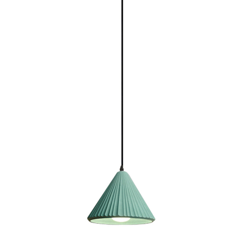 Modern Cement Cone Pendant Lamp For Office Kitchen - One Light Fluted Ceiling