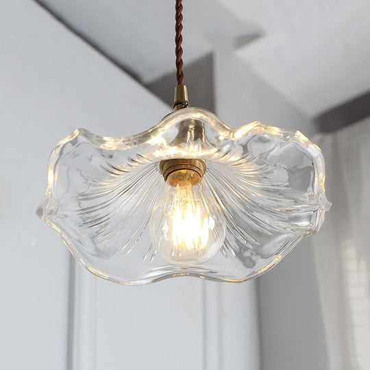 Contemporary Lotus Leaf Pendant Lamp - Clear Glass One Light Hanging Fixture For Hallway Foyer