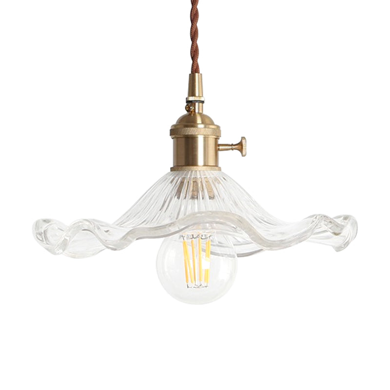 Contemporary Lotus Leaf Pendant Lamp - Clear Glass One Light Hanging Fixture For Hallway Foyer