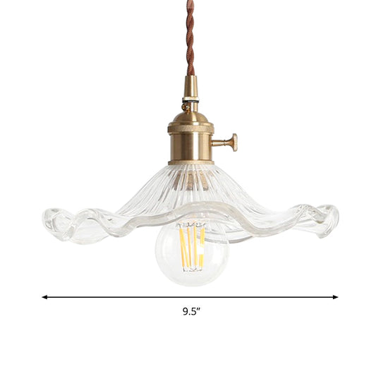 Contemporary Lotus Leaf Pendant Lamp - Clear Glass One Light Hanging Fixture For Hallway Foyer