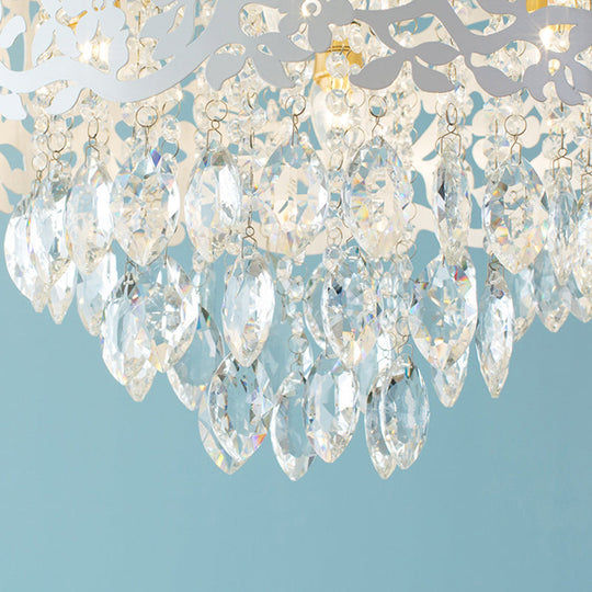 Crystal Leaf Metal Flush Mount Ceiling Light For Girls’ Bedroom In White