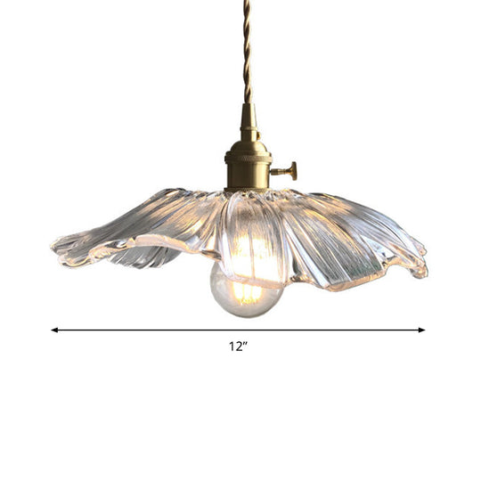 Lotus Leaf Pendant Light - Modern Style Transparent Glass 1-Light Hanging Lamp For Balcony