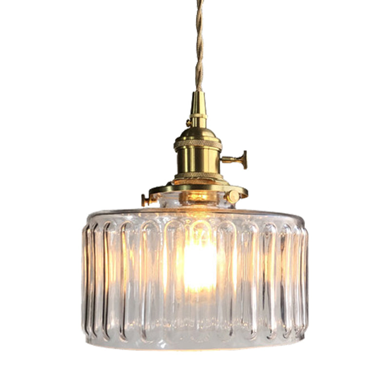Modern Drum Pendant Light: Stylish Fluted Glass Hanging Lamp For Gallery