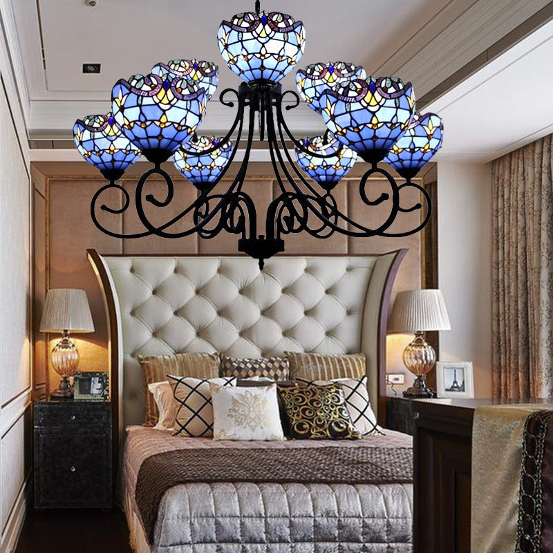 Victorian Stained Glass Chandelier In Brown/Blue For Hotel 9 / Blue