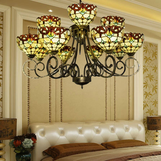 Victorian Stained Glass Chandelier In Brown/Blue For Hotel 12 / Brown