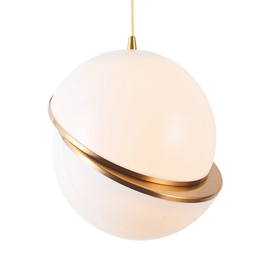 Contemporary Frosted Glass Pendant Lamp - White 2-Hemisphere Design 1 Bulb Perfect For Restaurants