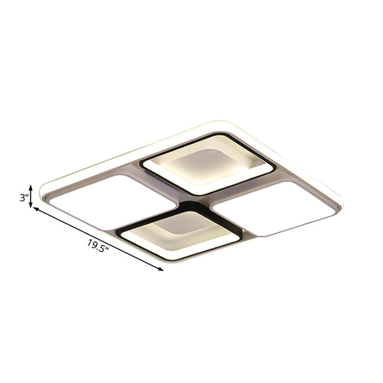 Modern Led Flush Mount Lamp: Black And White Square/Rectangle 19.5/45 Wide Acrylic Light Fixture In