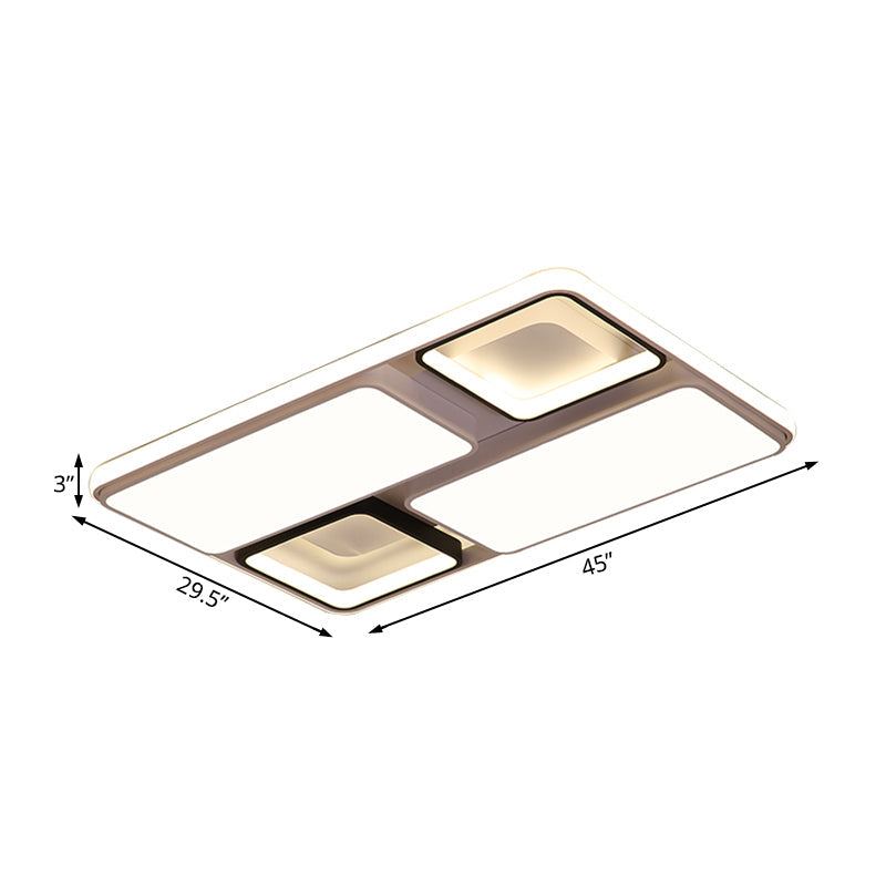 Modern Led Flush Mount Lamp: Black And White Square/Rectangle 19.5/45 Wide Acrylic Light Fixture In