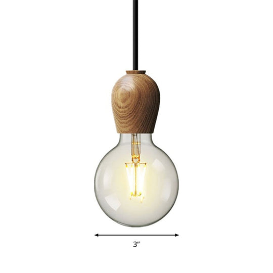 Suspended Minimalist Wooden Pendant Lamp With Beige Finish - Ideal For Kitchen And Bedroom Lighting
