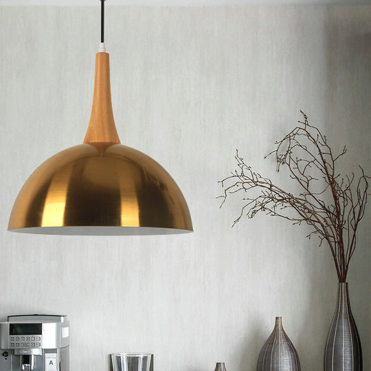 Elegant Gold Metal Hanging Lamp: One Head Bowl Pendant Lighting For Cafe Dining Table