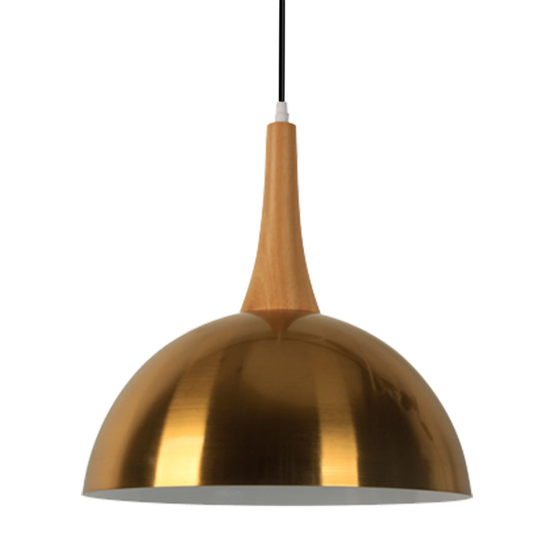 Elegant Gold Metal Hanging Lamp For Cafe Dining Table - One-Head Bowl Pendant Lighting